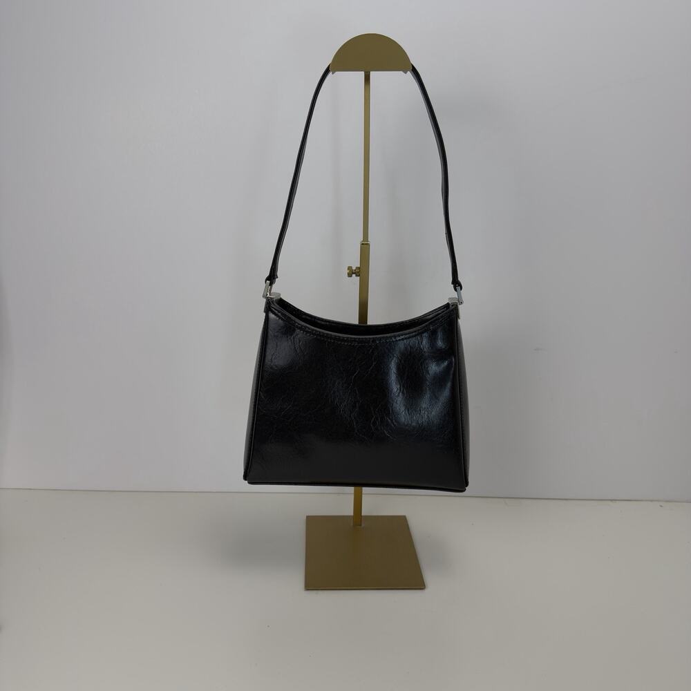 Liz Claiborne Shoulder Bag Vintage Style Faux Leather Black Handbag Small zip